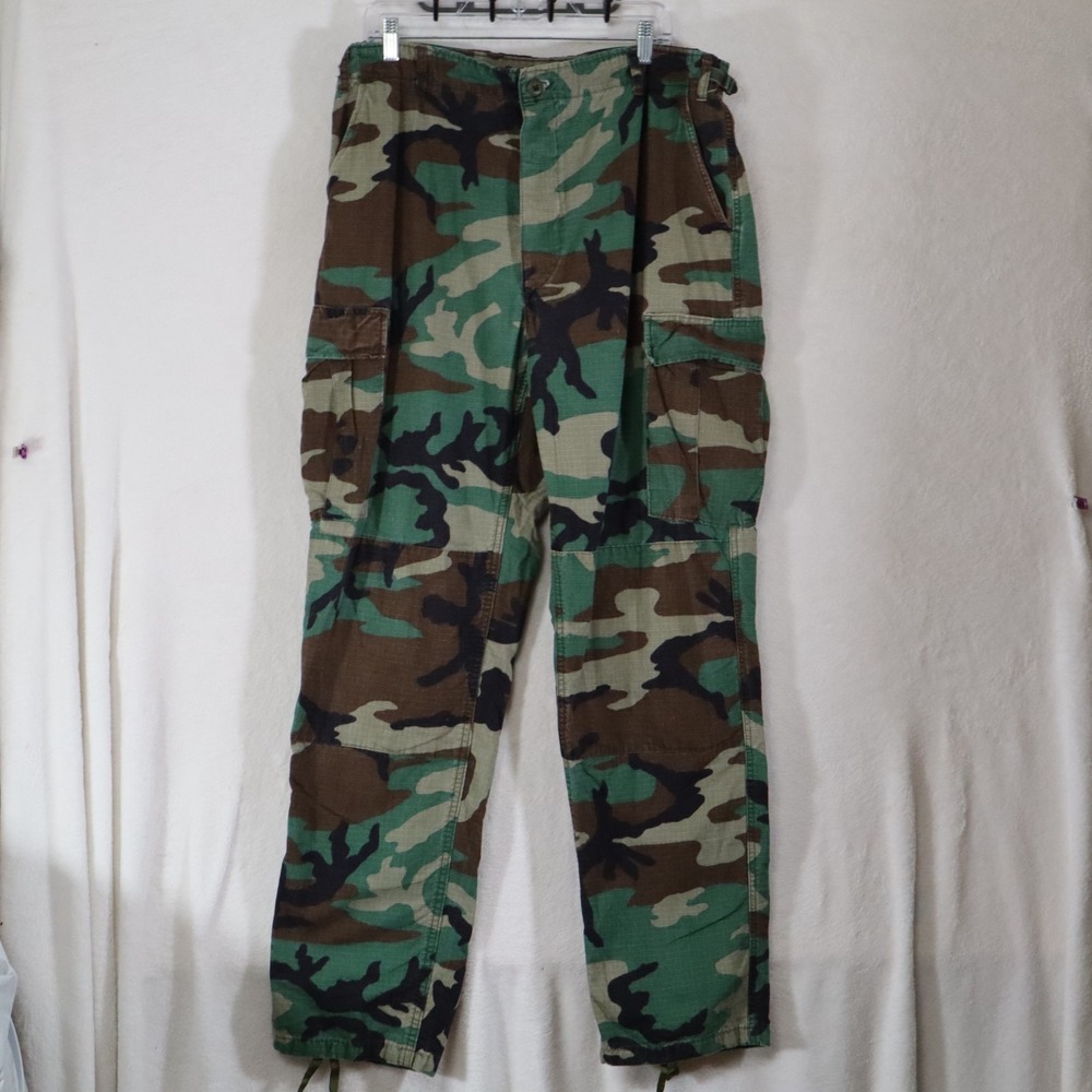 Vintage US Military BDU Woodland Camo Pants Large Long Ripstop Cargo Trousers